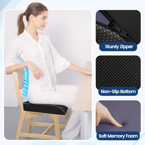 SweetSlubr Seat Cushion for Tailbone Pain Relief, Office Chair Cushion, Memory Foam Large Cushion with Non-Slip Cover for Soft Support at Office Chair, Car Seat, Airplane, Floor Pillow, Black/Large