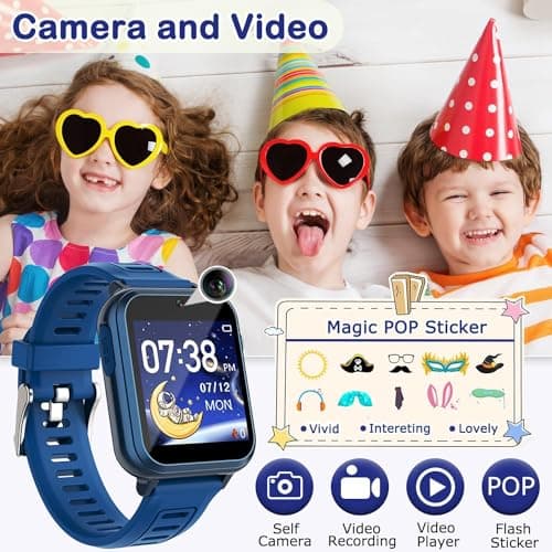 Cosjoype Kids Game Smart Watch for Kids with 24 Puzzle Games HD Touch Screen Camera Music Player Pedometer Alarm Clock Calculator Flashlight 12/24hr Kid Watch Gift for 4-12 Year Old Boys Toys for Kid