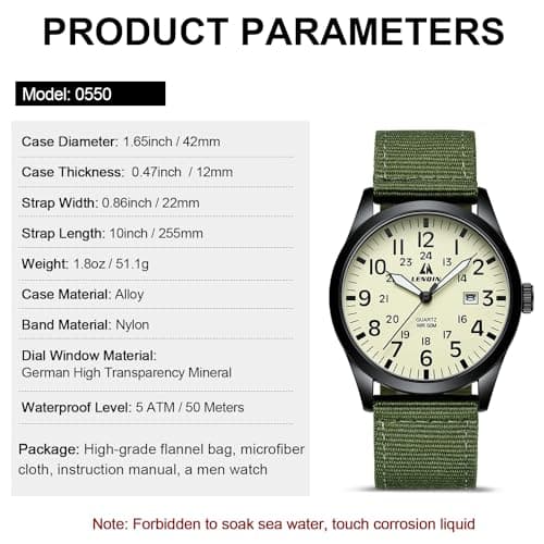 LN LENQIN Mens Watches Unisex Military Sport Nylon Strap Stylish Luminous Fashion Analog Quartz Watch for Men Waterproof Army Tactical Casual Wristwatch