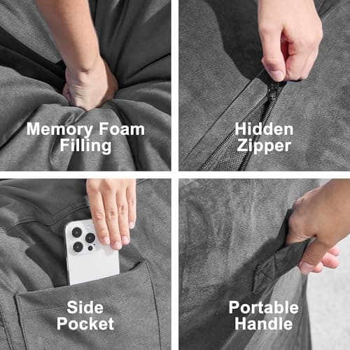 fond + found 5FT Bean Bag Chair for Adults - Giant Memory Foam Bean Bag with Removable Washable Cover, Large Comfy Bean Bag Chair with Handle & Side Pocket for Living Room, Bedroom, Gaming