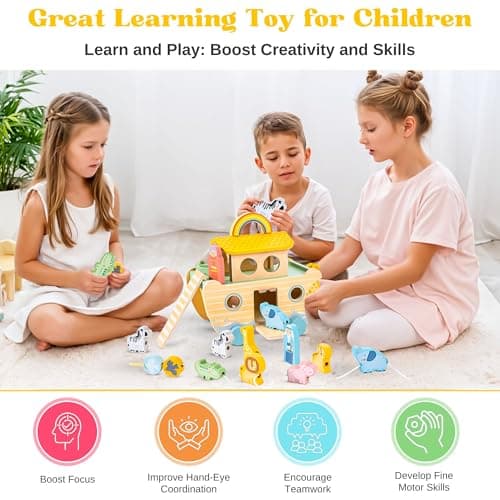 Wooden Noah’s Ark Toy - Baptism Gifts for Baby Girl, Boys & Kids | Fun Colorful Christening & Baptismal Gifts for Boys & Girls | Christian & Catholic Baby Gifts | Noahs Ark Toys for Toddlers from 2