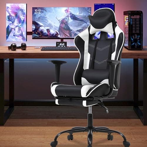 High Back PU Leather Gaming Chair with Headrest & Lumbar Support, Height Adjustable Wide Seat Gamer Chair for Adults, Game Chair with Footrest & Armrest