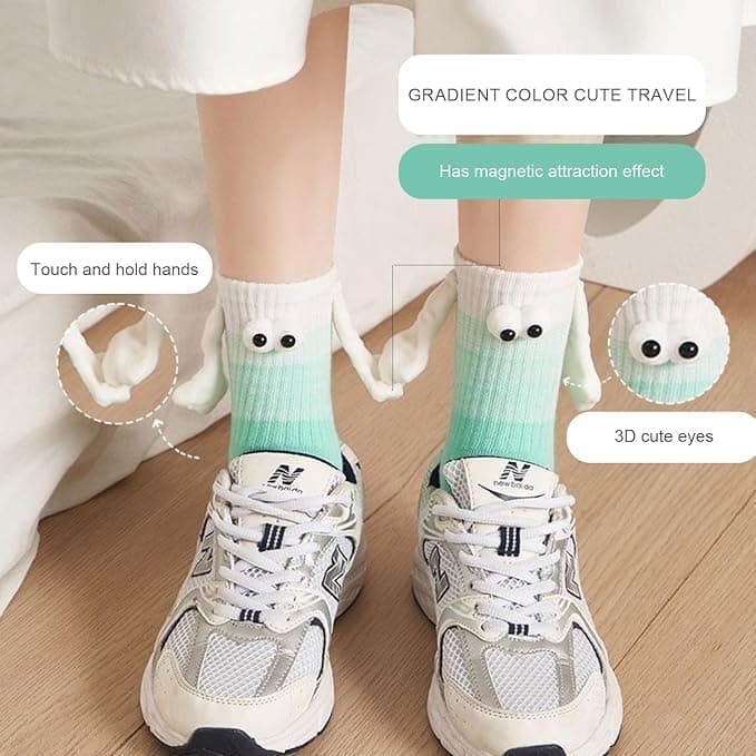 HOZMSA 3 Pair Hand Holding Socks, Funny 3D Doll Magnetic Sock Holding Hand Socks, Cute Mid-Tube Magnetic Gifts for Friend Couple B