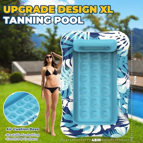 Pool Floats Adult,76" x 48" XL Inflatable Tanning Pool Lounger Float with Pillow,4 in 1 Suntan Tub Sunbathing Raft Floatie Water-Filled Mattress Kids Pool Ball Pit,Perfect for Lake River Party & Relax
