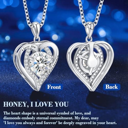 Moissanite Necklace for Women, 1-3 Carat Heart Pendant Necklace, 925 Sterling Silver, Anniversary Present for Wife, Women, Birthday Gifts for Wife, Jewelry Gifts for Christmas, Valentine's Day