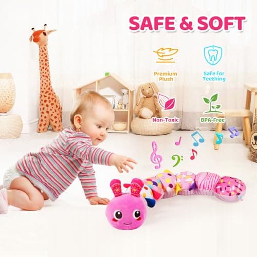 KMUYSL Baby Toys 0-6 6-12 Months, Sensory Music Animal Stuffed Toy for 0 1 2 3 4 5 6+ Months, Plush Toy with Crinkle and Rattles for Infant Newborn, Tummy Time Toys Gifts for 0-3-6-12 Month