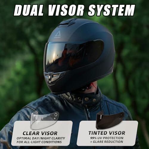 TRIANGLE Full Face Motorcycle Helmet DOT Approved, Street Bike Racing Helmet for Men Women with Tinted & Clear Visors & Carrying Bag