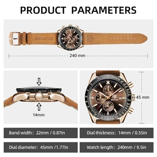 BENYAR Mens Watches Quartz Analog Chronograph Waterproof Wrist Watches for Men Fashion Business Work Casual Sport Dress Watch with Calendar