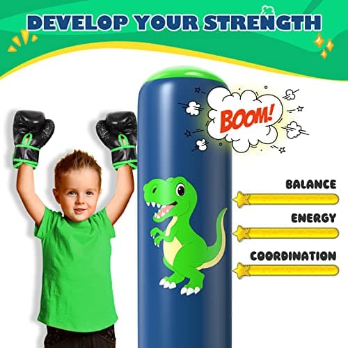 QPAU Inflatable Punching Bag, 48 Inch Stable Inflatable Boxing Bag for 3-6 Kids,Dinosaur Toy & Gifts for Boys and Girls, Kids Boxing Set for Practicing Karate, Taekwondo B0BKPM69F8