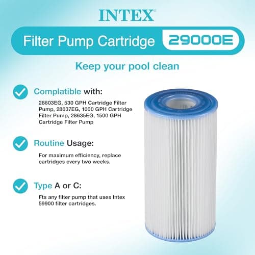 Intex 1000 GPH Easy Set Pool Filter Pump System with GFCI for Above Ground Swimming Pools with Type A & C Filter Cartridge Replacements, (6 Pack)