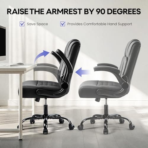 OFIKA Leather Office Desk Chair,Ergonomic Office Chair with Lumbar Support,Computer Chair,Executive Leather Chair with Padded Flip-up Arm,Adjustable Armrests, Black,275LBS
