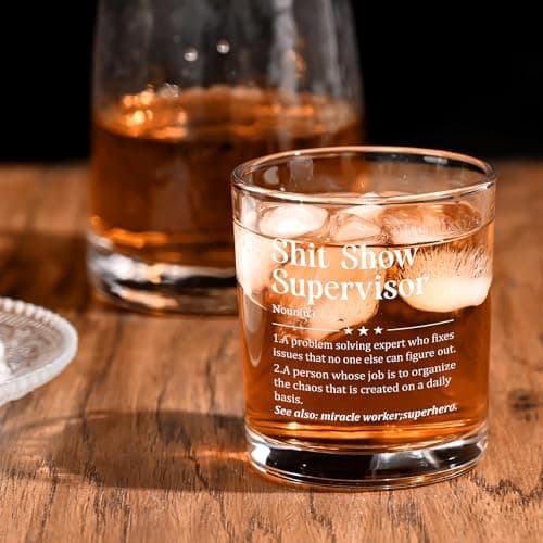Futtumy Boss Gifts for Men, Shit Show Supervisor Whiskey Glass, Office Boss's Day Gift Christmas Gifts Birthday Thank You Gift for Supervisor Boss Men Coworker Manger, 10 Oz Old Fashioned Glass