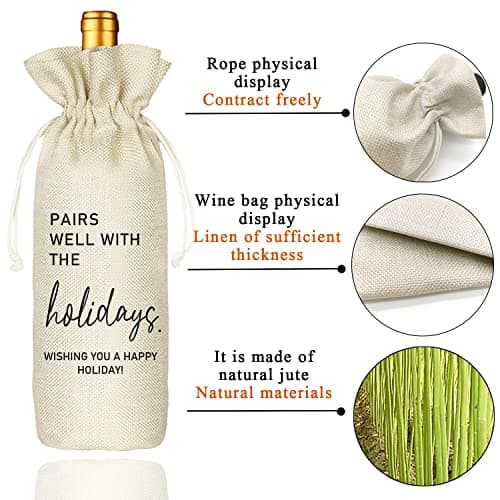 Socive Holiday Party Hostess Gift Wine Bag for Him Her, Holiday Gift, Christmas Gifts Ideas-Reusable Drawstring Wine Bag