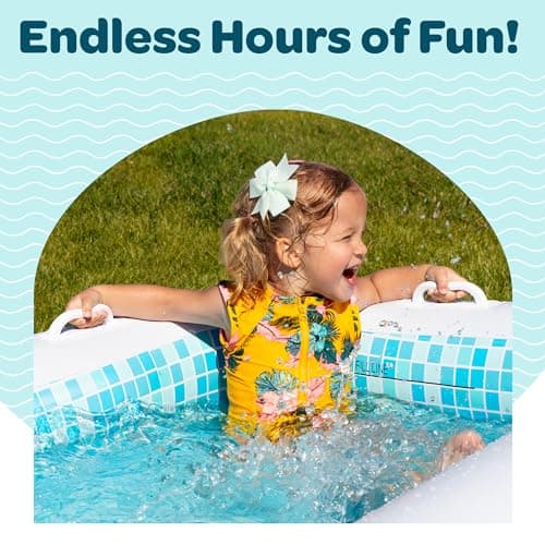 2-in-1 Inflatable Kiddie Pool, 65"x39"x10" (5'5") Soft Cushioned Floor, Handles, Drain, Shallow Rectangular Blowup Swimming Pool for Kids Age 2+ Toddler Ball Pit, Small Adult Backyard Tanning Pool