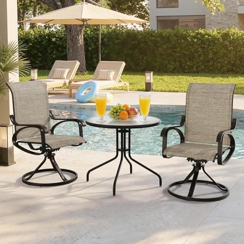 Patio Swivel Chairs Set of 4, All Weather Outdoor Rocking Chair with Textilene Breathable Back, Metal Frame, Patio Dining Chair for Backyard, Garde, Porch and Deck (4, Dark Brown)