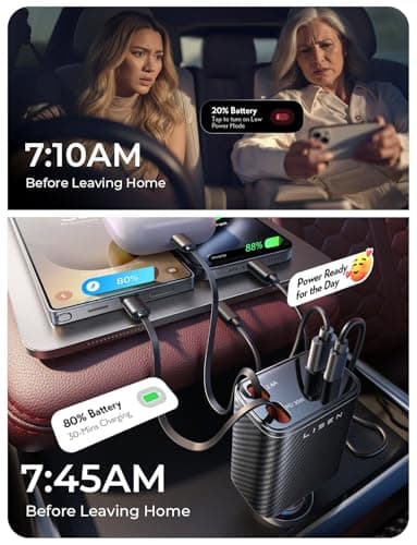 LISEN Retractable Car Charger, 84W Car Charger USB C Fast Charger Adapter, Car Accessories for Men Women, Gifts for Fathers Day for Men Dad Husband, for iPhone 17 16 15 14 13 12 Pro Max, Carbon-Black B0GY4XMHBW