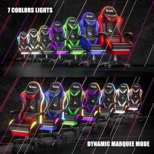 Czlolo Gaming Chair, Racing Style RGB LED Lights Gaming Chairs for Adults and Kids, Lumbar Massager Gamer Chair, High Back Reclining Computer Chair with Footrest and Headrest (Black/Blue)