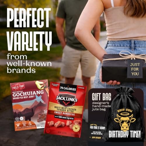 Mens birthday gift ideas: Jerky birthday basket & happy birthday gift card - birthday gifts for men & husband birthday gift Jerky Birthday Gift Basket - Birthday Gifts for Men, Dad Birthday Gift Idea B0HDWSKW5Q