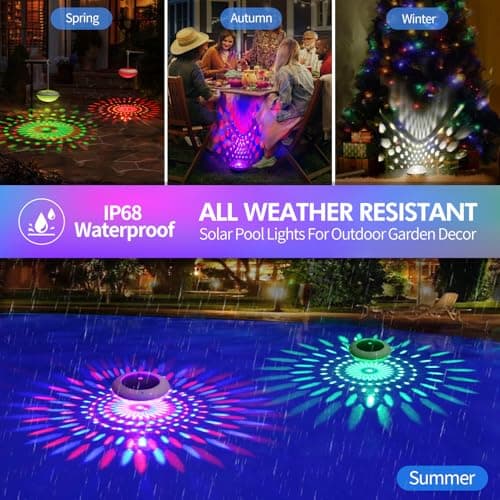 Floating Pool Lights w/Remote, 6.5 Inch RGB Color Changing Solar Pool Lights That Float with 9 Dynamic Lighting, IP68 Waterproof Hangable Solar Floating Light for Pool Garden Weeding Decor(2)