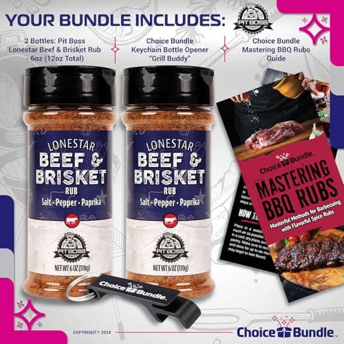 Pit Boss Lonestar Beef & Brisket - Texas Style Premium BBQ Barbecue Mixed Seasoning Spice & Rub 2 pk Choice Bundle (12 oz) + Guide & Bottle Opener (4 Items)!