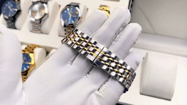 OLEVS Watch for Men Diamond Business Dress Analog Quartz Stainless Steel Waterproof Luminous Date Two Tone Luxury Casual Wrist Watch Blue