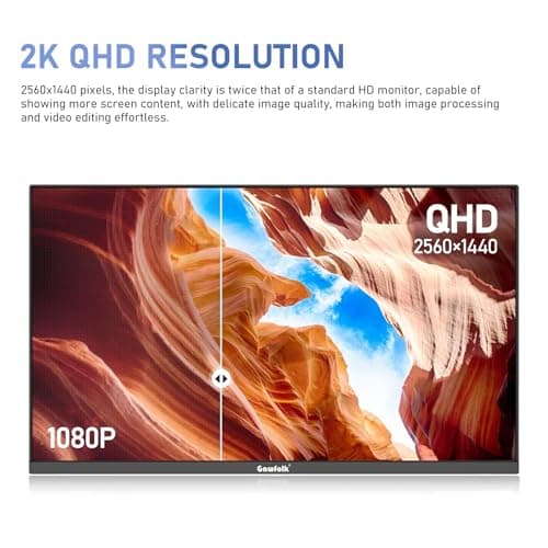 Gawfolk 27 inch IPS 2K QHD (2560×1440) Computer Monitor 75Hz Gaming PC Screen, 1ms,Adaptive Sync,100% sRGB, 1.07 Billion Colours, HDMI2.0、DisplayPort 1.4, Built-in Speaker - Black