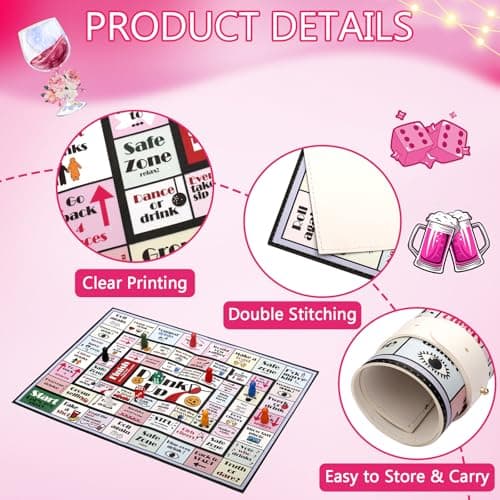 Drinking Board Games for Adults Girls Night,Waterproof Leather Mat Drinking Games,Party Interactive Drinking Game Playmat, Bachelorette Party,Family Play or Any Occasion,Age 21+,2-8 Players