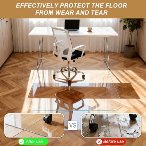 Vicwe Glass Chair Mat for Carpet,32"x48" Tempered Glass Office Chair Mat,1/5" Thick Glass Chair Mat with Rounded and Polished Edges,Smooth Glide for Carpet & Hardwood Floor Protection