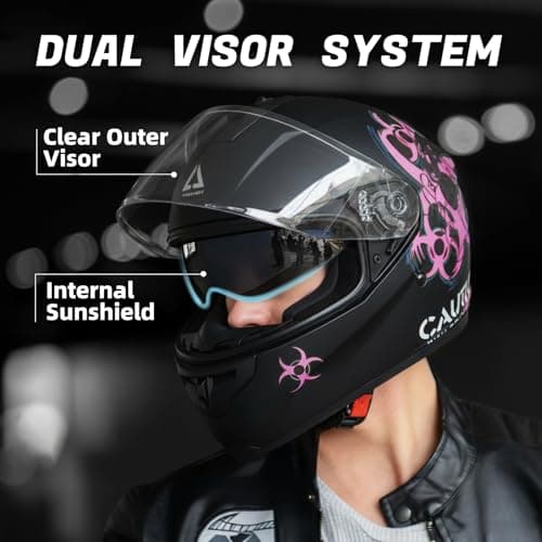 TRIANGLE Full Face Motorcycle Helmet Dual Visor Helmets for Adult Men and Women with Smoked Sunshield DOT Approved