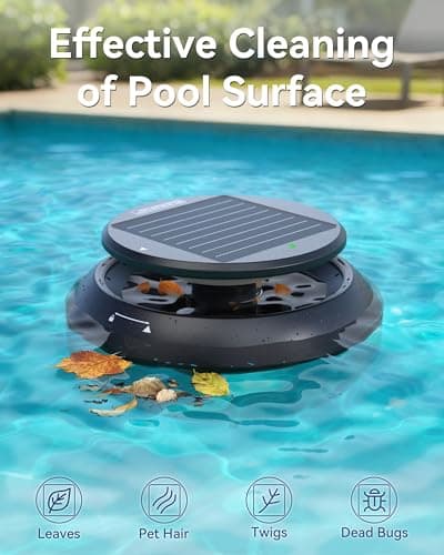 Y60 Cordless Solar Pool Skimmer - 2026 Automatic Robotic Pool Surface Cleaner with 360° All-Around Intake, Dual Charging, 12H Deep Cleaning for In-Ground & Above Ground Pools (Sepia)