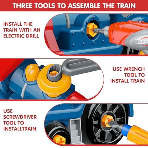 BASUN Toddler Take Apart Toy Set with Electric Drill, DIY Electric Train Assembly, STEM Building Learning Toys, Xmas Gifts for 3-8 Year Old Boys & Girls
