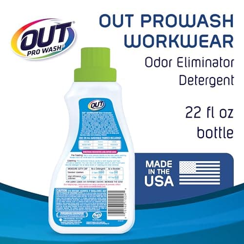 OUT ProWash Workwear Stain Remover Laundry Detergent and Odor Eliminator, Great for Work Clothes, Uniforms, Active Wear, and More, Made in the USA, 22 Ounce Bottle