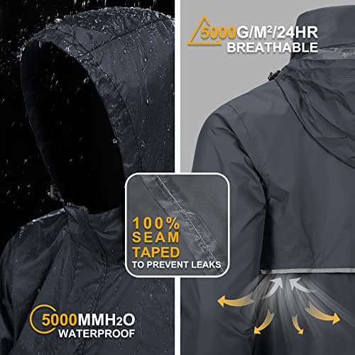 Outdoor Ventures Men's Rain Jacket Waterproof Lightweight Packable Rain Pullover for Hiking Golf Running