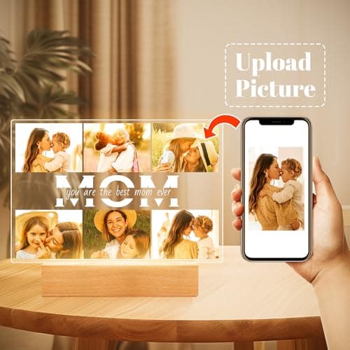 Personalized Gifts for Mom from Daughter Son, Custom Picture Frames with Photos, Customized Photo Frame with Night Light, Personalized Christmas Birthday Gifts for Mom Baby Kids Family