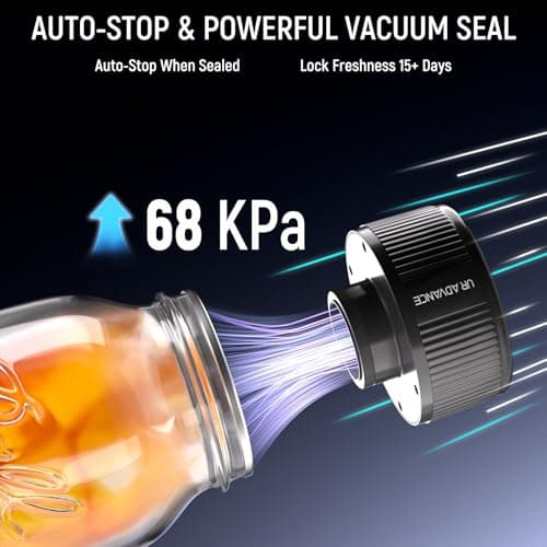 Upgraded 3-in-1 Electric Mason Jar Vacuum Sealer Kit for Jars, Bags, Food Savers & Containers | Auto-Stop Jar Sealer with 4-Hours Battery Life & One-Handed Operation for Dry Foods, Jams & Leftovers