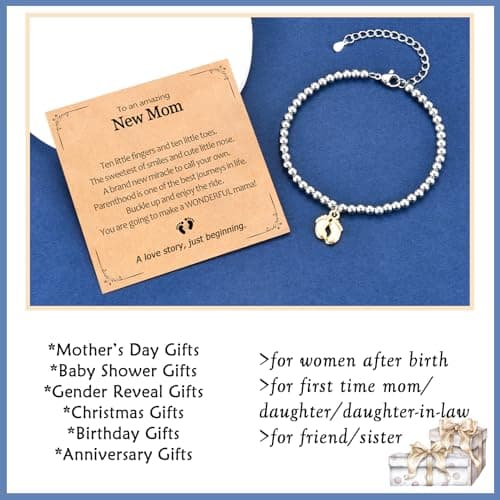 New Mom Gifts, Baby Feet Charm Bracelet Gift for Pregnant Mommy 1st Time Moms, New Mother Pregnant Mom to Be Gifts, Mothers Day Birthday Christmas Baby Shower for Wife Daughter Friend Sister