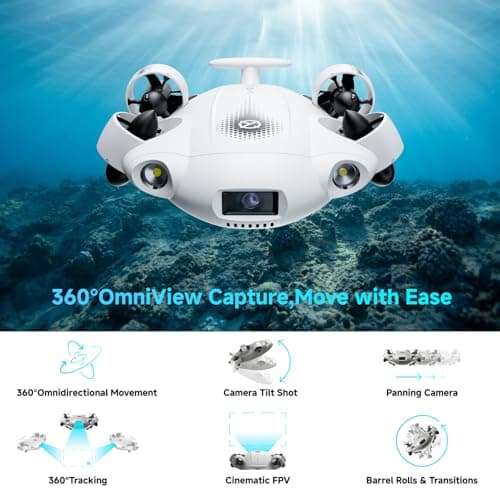 【2025 New】V-EVO 4K60FPS Underwater Drone Kit with Removal SD Card, QYSEA AI Vision Lock 360° Omnidirectional Movement Underwater ROV with Depth Hold, Portable Robot with VR Control, Posture Lock