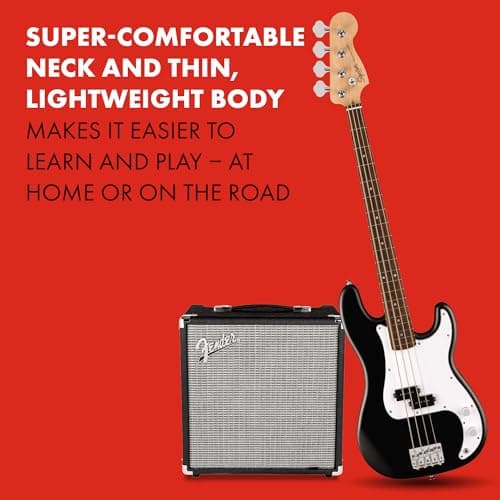 Fender Squier Debut Series Precision Bass Guitar, Beginner Guitar, with 2-Year Warranty, Includes Free Lessons, Black with Matte Finish