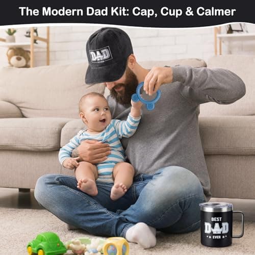 New Dad Gifts Box, 9 Pcs First Time Dad Gifts, Dad to Be Gifts for 1st Time with Tumbler Hat Onesie Socks Keychain for Baby Shower,Unique Kit for Soon to Be or Expecting Father