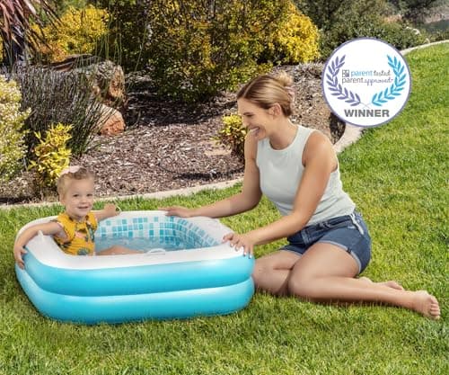 Inflatable Baby Pool for Toddlers 1-3, Handles, Soft Floor & Drain, 34"x10" Kiddie Pool, Blow Up Bathtub & Ball Pit, Summer Outside Kid Water Toy Outdoor Play First Birthday Gift for Boys Ages 1 2 3