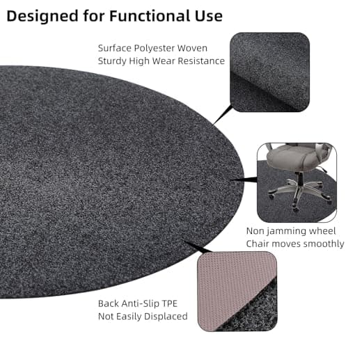 Office Chair Mat, Round Floor Mat for Home, 39inch Diameter Low Pile Heavy Duty Non Slip Multi-Purpose Desk Chair Mat Rug for Hardwood Tile Floor Carpets (Dark Grey)
