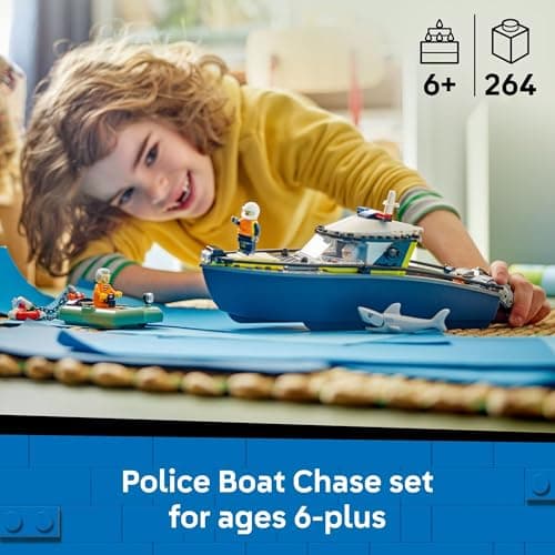 LEGO City Police Boat Chase Building Toy for Kids - Pretend Play Set for Boys & Girls, Ages 6+ - Building Blocks W/ 2 Floating Boat Toys for Playtime & Bath Time - Gift Idea for Birthdays- 60456 B0DRW6J866
