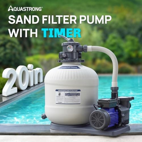 AQUASTRONG 20in Sand Filter Pump for Above Ground Pool with Timer, 2 HP, 8917 GPH Pool Pumps Above Ground for Pools Up to 38000 GAL, Pool Filter With 6-Way Valve, Improved Circulation and Filtration