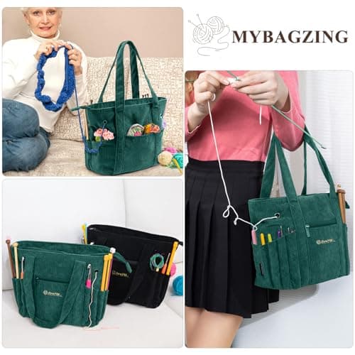 Crochet Bag and Tote - Corduroy Yarn Bag - Yarn Holder for Crocheting - Crochet Storage Bag for Crochet Hooks, Crochet Accessories, Knitting Bag for Crochet Lovers, Mother's Day Gift