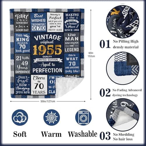 Ryubein 70th Birthday Gifts for Men, 70 Year Old Birthday Gifts for Men, Best Gifts for 70 Year Old Man, 1955 Birthday Gifts for Man, 70th Birthday Decorations Ideas Present Throw Blanket 50" X 60"