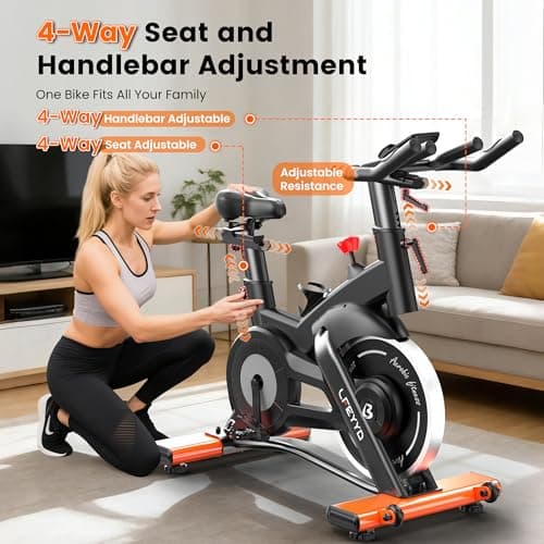 Exercise Bike for Home, Quiet Adjustable Magnetic Stationary Bike for Home Cardio with App Compatible, Spin Bike with 400 lbs Capacity, Spinning Bike with Heart Rate Monitor,Comfort Seat/Alloy Pedals/LCD Monitor