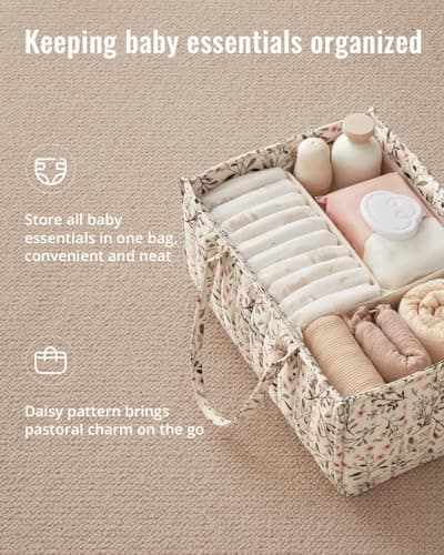 Portable Storage Basket with Removable Dividers, Gift for Baby Shower, Newborn Boy & Girl Essentials, Baby Registry Must Have Blissful Diary Floral Diaper Caddy Organizer Storage Basket, Pastoral Daisy B0DGXCCBR5
