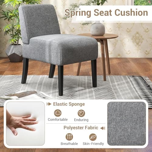 Giantex Armless Accent Chair Set of 2, Upholstered Living Room Chair with Rubber Wood Legs, Modern Slipper Side Chair, Reading Chair for Living Room, Bedroom, Waiting Room, Office, Small Spaces, Grey