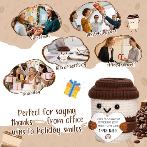 Thank You Gifts for Coworkers Teacher Nurse Employee Christmas Farewell Appreciation Office Desk Decor Mini Coffee Lover Gift Appreciation Gift for Women Men Coworkers Thank You Gift Crochet Coffee Cup B0FQTJYVLP