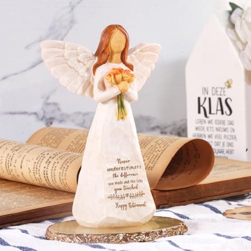 Retirement Gifts for Women, Happy Retirement Party Decorations, Retired Gifts for Teachers Coworkers Nurses Friends Sisters Retirement Gift for Woman, 5.5” Resin Angel Figurine - Retirement Gifts B0DF368QNW